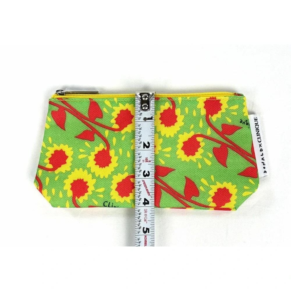 Clinique x Donald Robertson Sunflower Makeup Bag Green Yellow Red Zip Pouch New